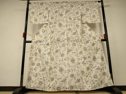 平和屋着物＊夏物　小紋　絽　草花文　銀彩　正絹　逸品　AABF5057jd