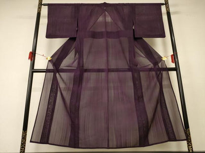 平和屋着物＊夏物 色無地 縦絽 似せ紫色 正絹 逸品 AABF5060jd