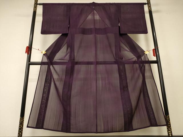 平和屋着物＊夏物 色無地 縦絽 似せ紫色 正絹 逸品 AABF5060jd