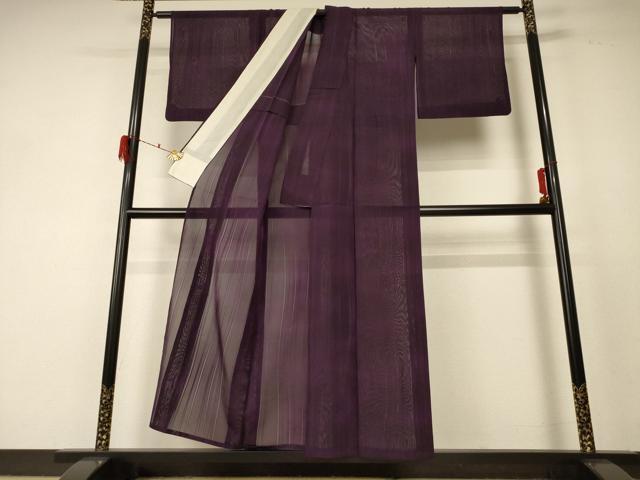 平和屋着物＊夏物 色無地 縦絽 似せ紫色 正絹 逸品 AABF5060jd