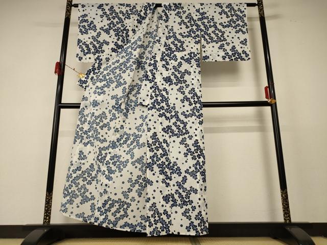 平和屋着物＊夏物 小紋 紗 舞花文 洗える着物 AABF5068jd