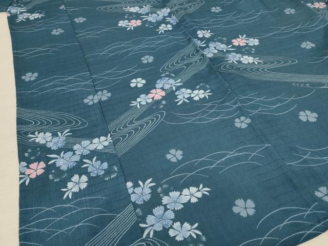 平和屋着物＊夏物 小紋 絽 流水草花文 洗える着物 AABF5071jd