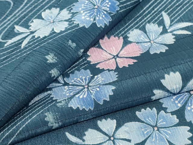 平和屋着物＊夏物 小紋 絽 流水草花文 洗える着物 AABF5071jd