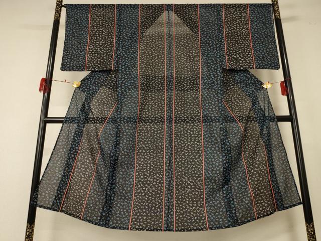 平和屋着物＊夏物　男性　小紋　絽　葉尽くし間道　洗える着物　AABF5080jd
