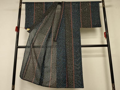 平和屋着物＊夏物　男性　小紋　絽　葉尽くし間道　洗える着物　AABF5080jd