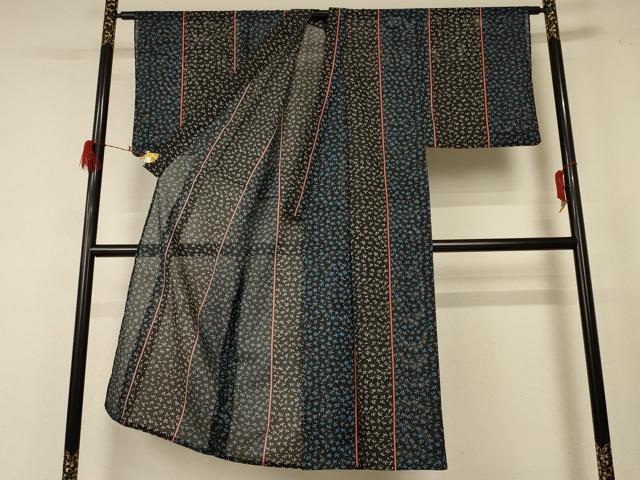 平和屋着物＊夏物　男性　小紋　絽　葉尽くし間道　洗える着物　AABF5080jd