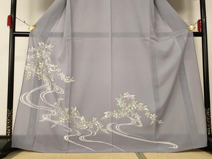 平和屋着物＊夏物　訪問着　絽　流水草花文　正絹　逸品　AABF5082jd