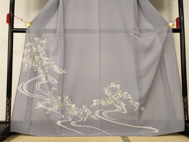 平和屋着物＊夏物　訪問着　絽　流水草花文　正絹　逸品　AABF5082jd