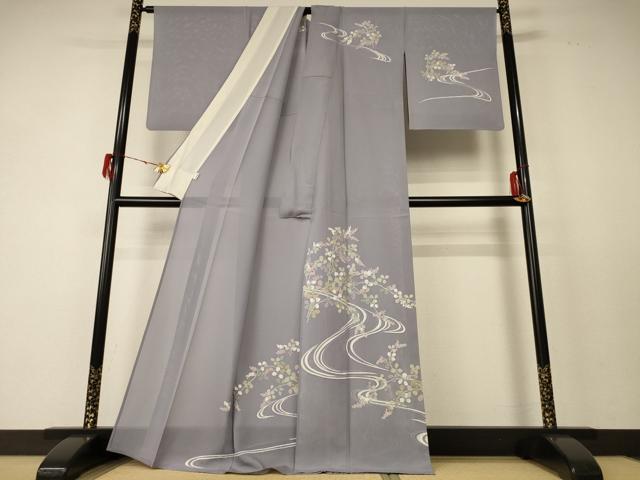 平和屋着物＊夏物　訪問着　絽　流水草花文　正絹　逸品　AABF5082jd