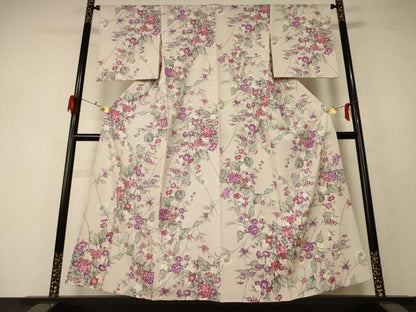 平和屋着物＊夏物 小紋 絽 草花文 正絹 逸品 AABF5091jd