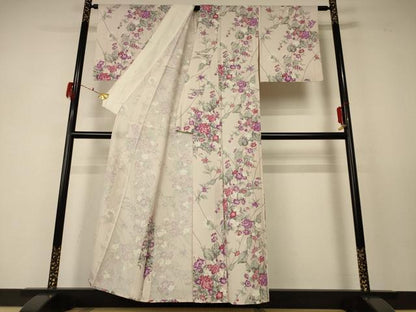 平和屋着物＊夏物 小紋 絽 草花文 正絹 逸品 AABF5091jd