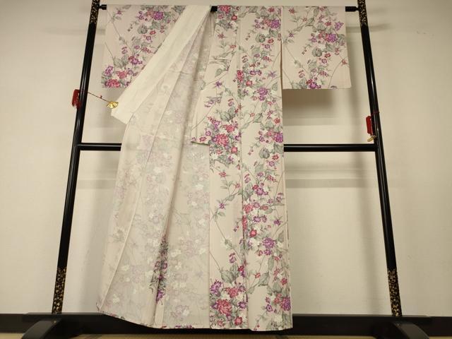 平和屋着物＊夏物 小紋 絽 草花文 正絹 逸品 AABF5091jd