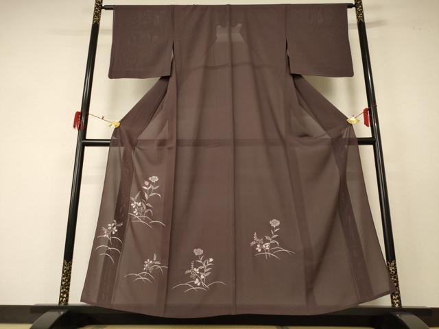 平和屋着物＊夏物 色留訪問着 絽 刺繍 草花文 正絹 逸品 AABF5092jd