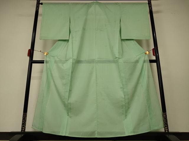 平和屋着物＊夏物 色無地 縦絽 枝葉紋紗 若菜色 正絹 逸品 AABF5093jd