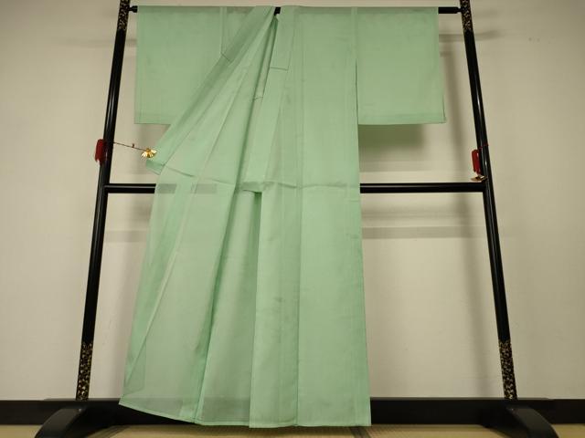 平和屋着物＊夏物 色無地 縦絽 枝葉紋紗 若菜色 正絹 逸品 AABF5093jd