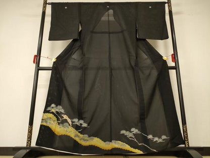 平和屋着物＊夏物 黒留袖 絽 刺繍 休み鳥 金銀彩 金銀糸 洗える着物 AABF5095jd