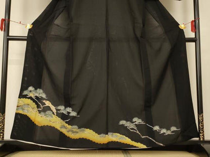 平和屋着物＊夏物 黒留袖 絽 刺繍 休み鳥 金銀彩 金銀糸 洗える着物 AABF5095jd