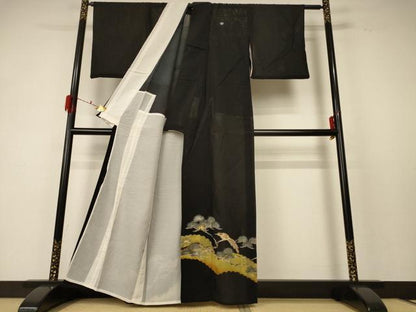 平和屋着物＊夏物 黒留袖 絽 刺繍 休み鳥 金銀彩 金銀糸 洗える着物 AABF5095jd