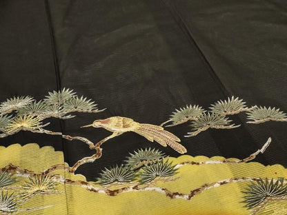 平和屋着物＊夏物 黒留袖 絽 刺繍 休み鳥 金銀彩 金銀糸 洗える着物 AABF5095jd
