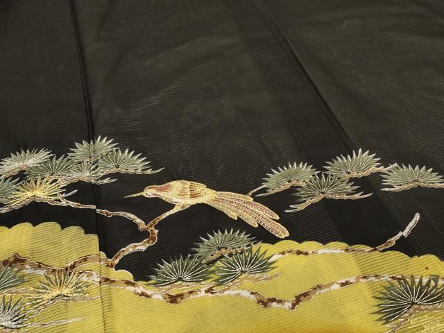 平和屋着物＊夏物 黒留袖 絽 刺繍 休み鳥 金銀彩 金銀糸 洗える着物 AABF5095jd