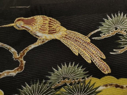 平和屋着物＊夏物 黒留袖 絽 刺繍 休み鳥 金銀彩 金銀糸 洗える着物 AABF5095jd