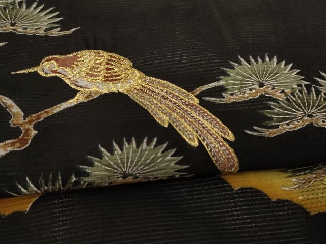 平和屋着物＊夏物 黒留袖 絽 刺繍 休み鳥 金銀彩 金銀糸 洗える着物 AABF5095jd
