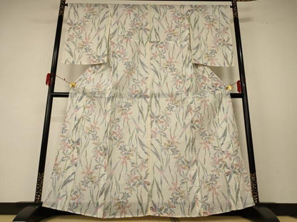 平和屋着物＊夏物 小千谷ちぢみ 草花文 麻 逸品 AABF5100jd