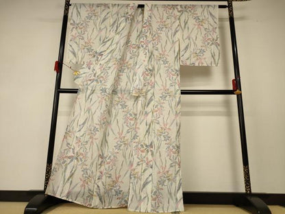 平和屋着物＊夏物 小千谷ちぢみ 草花文 麻 逸品 AABF5100jd