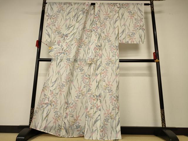 平和屋着物＊夏物 小千谷ちぢみ 草花文 麻 逸品 AABF5100jd