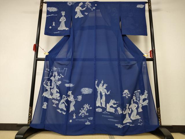 平和屋着物＊夏物 訪問着 絽 ろうけつ染め 人物文 正絹 逸品 AABF5104jd