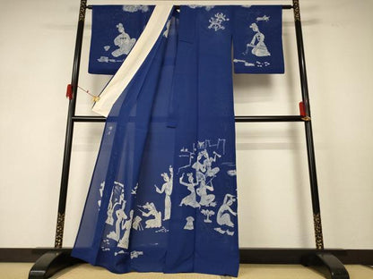 平和屋着物＊夏物 訪問着 絽 ろうけつ染め 人物文 正絹 逸品 AABF5104jd