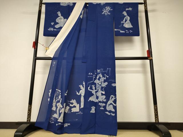 平和屋着物＊夏物 訪問着 絽 ろうけつ染め 人物文 正絹 逸品 AABF5104jd