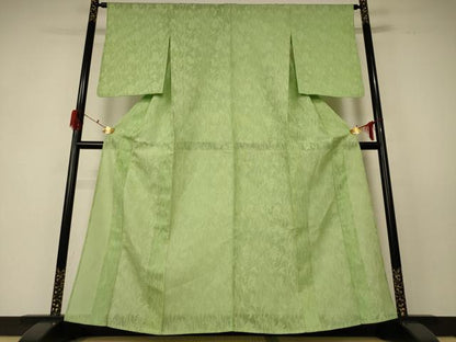平和屋着物＊夏物 色無地 花唐草紋紗 苗色 正絹 逸品 AABF5106jd