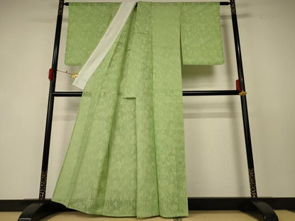 平和屋着物＊夏物 色無地 花唐草紋紗 苗色 正絹 逸品 AABF5106jd