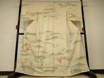 平和屋着物＊夏物 訪問着 絽 駒刺繍 草花文 金彩 正絹 逸品 AABF5111jd