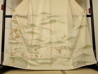 平和屋着物＊夏物 訪問着 絽 駒刺繍 草花文 金彩 正絹 逸品 AABF5111jd