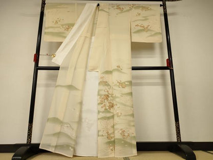 平和屋着物＊夏物 訪問着 絽 駒刺繍 草花文 金彩 正絹 逸品 AABF5111jd
