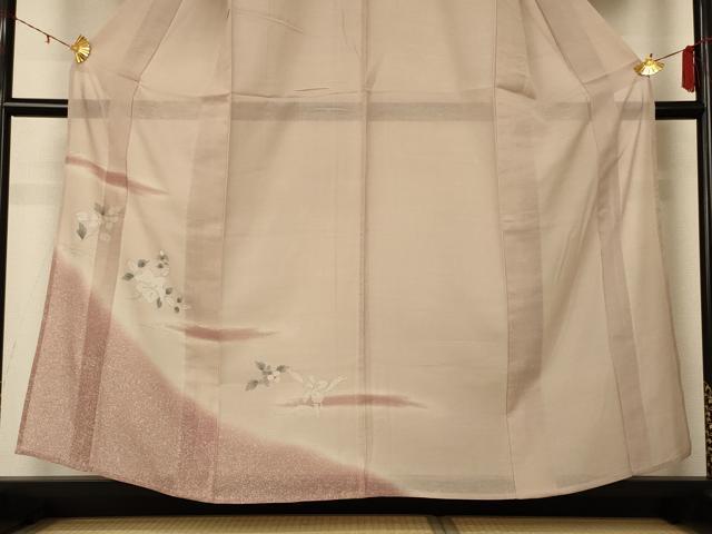 平和屋着物＊夏物 訪問着 紗 草花文 暈し染め 銀彩 正絹 逸品 AABF5114jd