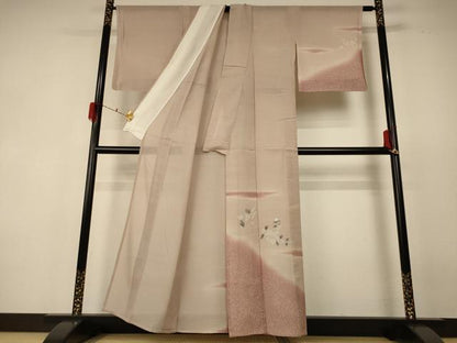 平和屋着物＊夏物 訪問着 紗 草花文 暈し染め 銀彩 正絹 逸品 AABF5114jd