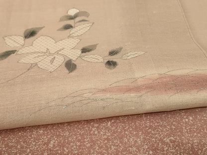 平和屋着物＊夏物 訪問着 紗 草花文 暈し染め 銀彩 正絹 逸品 AABF5114jd