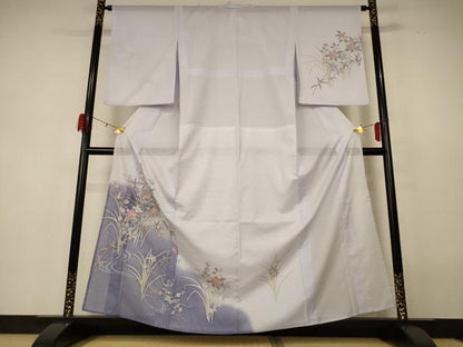 平和屋着物＊夏物 訪問着 絽 流水草花文 暈し染め 銀彩 洗える着物 AABF5118jd