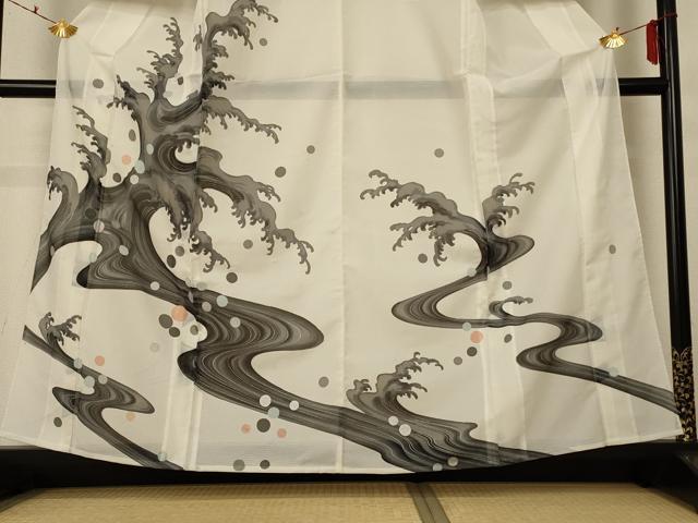 平和屋着物＊夏物 訪問着 絽 立波文 銀彩 洗える着物 AABF5119jd