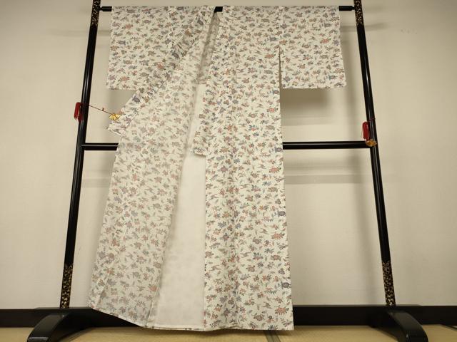平和屋着物＊夏物 小紋 紗 花鳥文 洗える着物 AABF5120jd