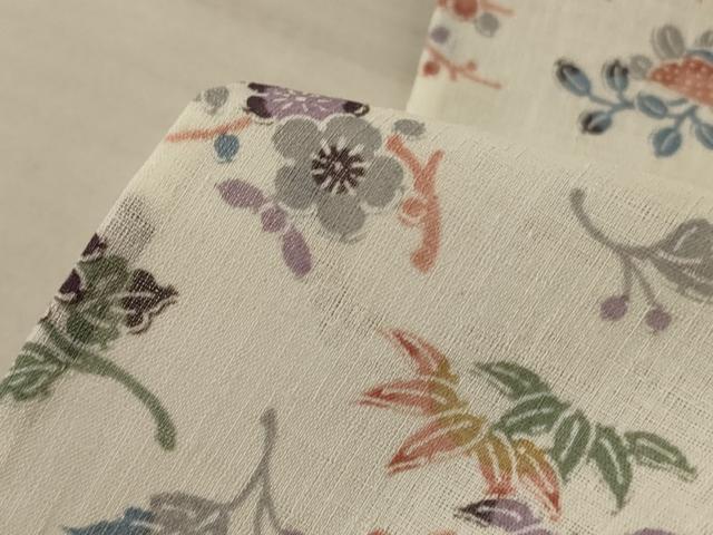 平和屋着物＊夏物 小紋 紗 花鳥文 洗える着物 AABF5120jd