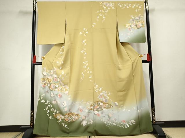 平和屋着物●訪問着 中国三大刺繍 相良刺繍 雲取り枝花文 暈し染め 金彩 金銀糸 正絹 逸品 AABF5123cs