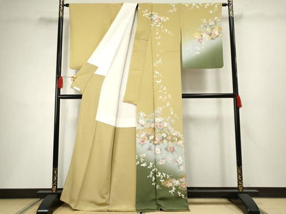 平和屋着物●訪問着 中国三大刺繍 相良刺繍 雲取り枝花文 暈し染め 金彩 金銀糸 正絹 逸品 AABF5123cs