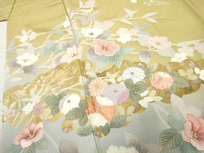 平和屋着物●訪問着 中国三大刺繍 相良刺繍 雲取り枝花文 暈し染め 金彩 金銀糸 正絹 逸品 AABF5123cs
