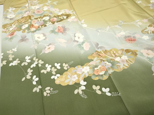 平和屋着物●訪問着 中国三大刺繍 相良刺繍 雲取り枝花文 暈し染め 金彩 金銀糸 正絹 逸品 AABF5123cs