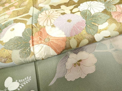 平和屋着物●訪問着 中国三大刺繍 相良刺繍 雲取り枝花文 暈し染め 金彩 金銀糸 正絹 逸品 AABF5123cs