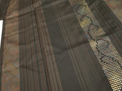 平和屋着物●本場縞大島紬 訪問着 刺繍 更紗花文 井田哲作 証紙付き 正絹 逸品 AABF5124cs